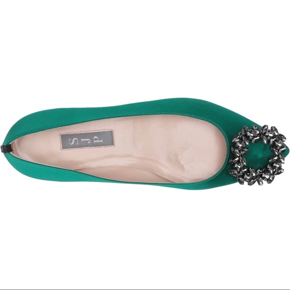 SJP Divine flats in Green Satin - Picture 2 of 16